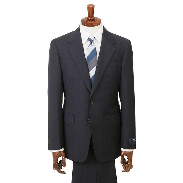 【洋服の青山】ウール100% プレミアム スーツ メンズ スリム 秋冬 ネイビー 紺 ヘリンボーン マルゾット Marzotto 大きいサイズ 2ボタン シングル ワンタックの画像