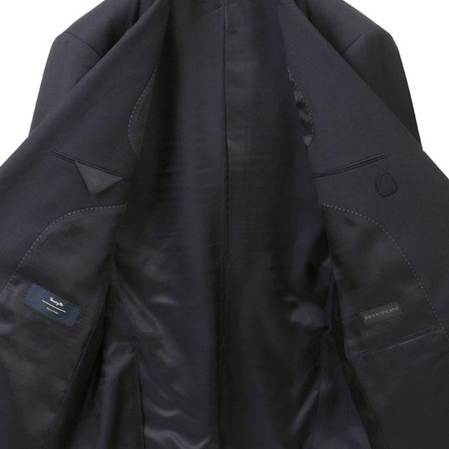 【洋服の青山】ウール100% プレミアム スーツ メンズ スリム 秋冬 ネイビー 紺 ヘリンボーン マルゾット Marzotto 大きいサイズ 2ボタン シングル ワンタックの画像
