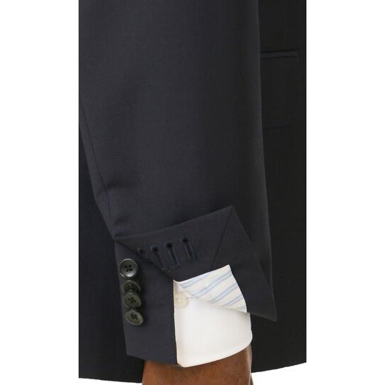 【洋服の青山】ウール100% プレミアム スーツ メンズ スリム 秋冬 ネイビー 紺 ヘリンボーン マルゾット Marzotto 大きいサイズ 2ボタン シングル ワンタックの画像