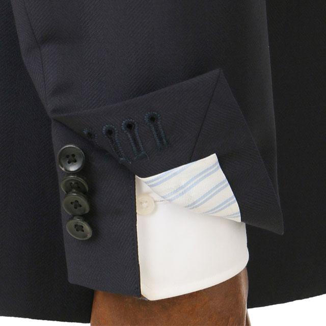 【洋服の青山】ウール100% プレミアム スーツ メンズ スリム 秋冬 ネイビー 紺 ヘリンボーン マルゾット Marzotto 大きいサイズ 2ボタン シングル ワンタックの画像