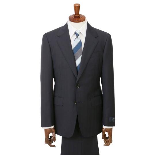 【洋服の青山】ウール100% プレミアム スーツ メンズ スリム 秋冬 ネイビー 紺 ヘリンボーン マルゾット Marzotto 大きいサイズ 2ボタン シングル ワンタックの画像