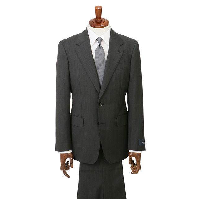 【洋服の青山】ウール100% プレミアム スーツ メンズ スリム 秋冬 グレー 灰色 ヘリンボーン マルゾット Marzotto 大きいサイズ 2ボタン シングル ワンタックの画像