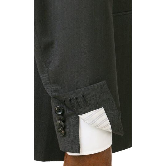 【洋服の青山】ウール100% プレミアム スーツ メンズ スリム 秋冬 グレー 灰色 ヘリンボーン マルゾット Marzotto 大きいサイズ 2ボタン シングル ワンタックの画像