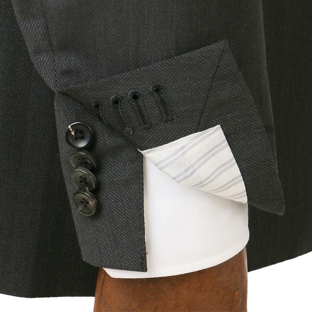 【洋服の青山】ウール100% プレミアム スーツ メンズ スリム 秋冬 グレー 灰色 ヘリンボーン マルゾット Marzotto 大きいサイズ 2ボタン シングル ワンタックの画像