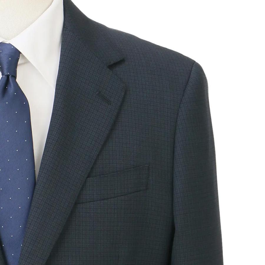 【洋服の青山】洗える スーツ メンズ スリム 秋冬 ネイビー 紺色 チェック ウール50% 2ボタン 総裏 センターベント ノータックウォッシャブル ストレッチの画像