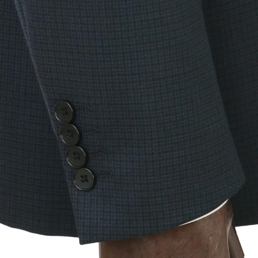 【洋服の青山】洗える スーツ メンズ スリム 秋冬 ネイビー 紺色 チェック ウール50% 2ボタン 総裏 センターベント ノータックウォッシャブル ストレッチの画像