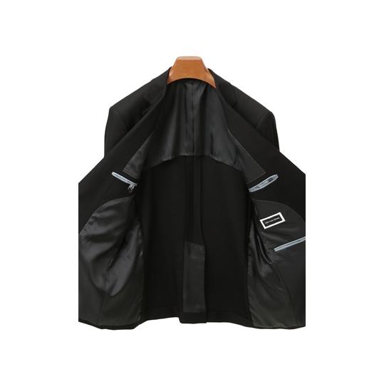 【洋服の青山】A体 標準型 礼服 喪服 メンズ ゆったり 春秋冬 ブラック 黒 ウール100% アジャスター 大きいサイズ 冠婚葬祭 ブラックフォーマル ブラックスーツの画像
