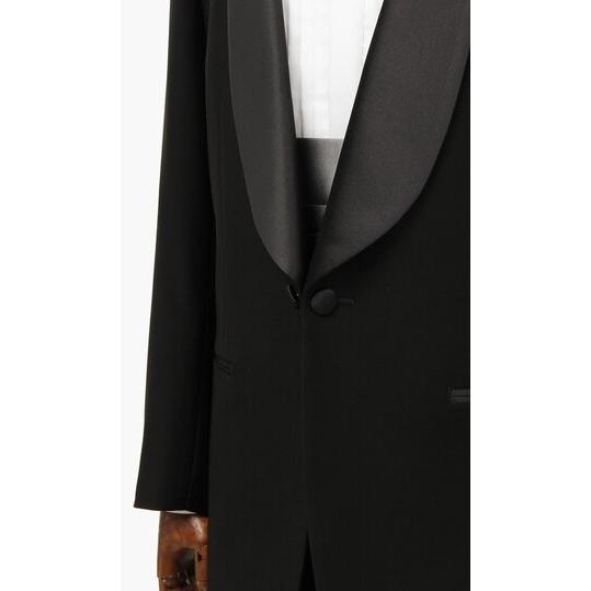 【洋服の青山】タキシード 慶事 メンズ 春秋冬 ブラック 黒 ショールカラー 1つボタン ワンタック ノーベント 制電裏地(ひざ当て)使用 上下 婚礼 式典の画像