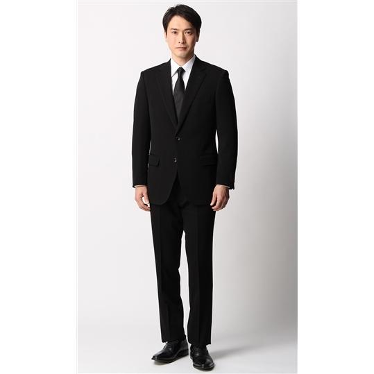 【洋服の青山】 春秋冬 BE体 ゆったり型 メンズ ブラック 黒 シングル スタンダード ブラックフォーマル スーツ 礼服 喪服 高級 ワンタック アジャスターの画像