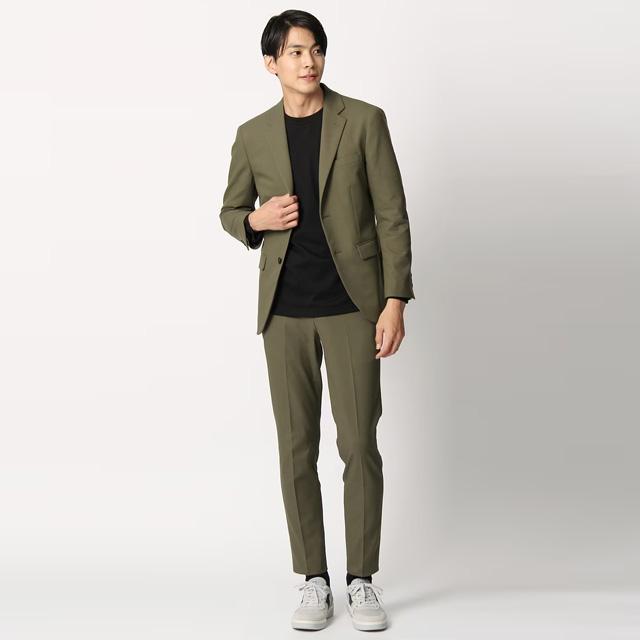 AOYAMA 【洋服の青山】暖かい ジャケット メンズ スリム 秋冬用 カーキ 