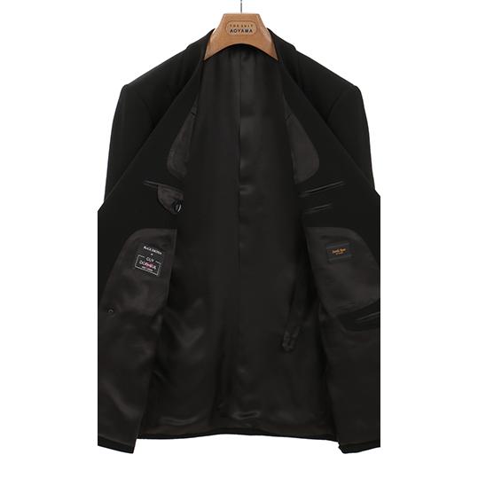 【洋服の青山】スリーシーズン用 ブラック系 ダブルスタンダードフォーマル【プレミアム】 Savile Row メンズ スーツ 濃染加工 ブラックフォーマル 標準体 礼服の画像