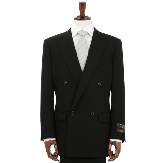 【洋服の青山】スリーシーズン用 ブラック系 ダブルスタンダードフォーマル【プレミアム】 Savile Row メンズ スーツ 濃染加工 ブラックフォーマル 標準体 礼服の画像