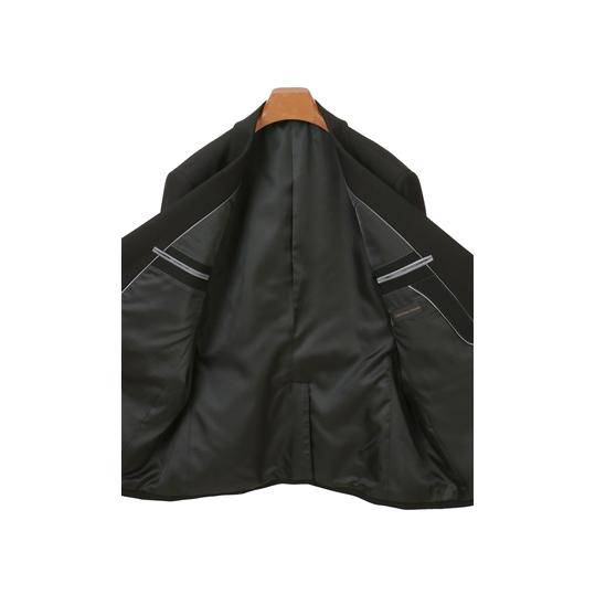 【洋服の青山】E体 大きいサイズ 礼服 喪服 メンズ 春秋冬 ブラック 黒無地 シングル アジャスター 冠婚葬祭 セレモニー ブラックフォーマル ブラックスーツの画像
