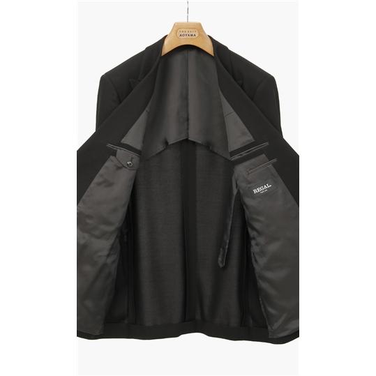 【洋服の青山】 盛夏用 ブラック系 スタンダードフォーマル【清涼(R)】【ダブル】(トール) メンズ スーツ サマーフォーマル アジャスター付き 大きいサイズの画像