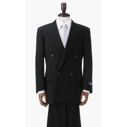 【洋服の青山】 盛夏用 ブラック系 スタンダードフォーマル メンズ スーツ サマーフォーマル  【清涼(R)】【ダブル】 REGAL 撥水加工 吸汗 速乾 軽量 礼服 喪服の画像