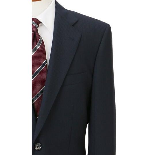 【洋服の青山】ツーパンツ スーツ メンズ ゆったり 春夏 ネイビー 紺 ストライプ 2ボタン 背抜き サイドベンツ ツータック 洗える ストレッチ ビジネス 紳士服の画像