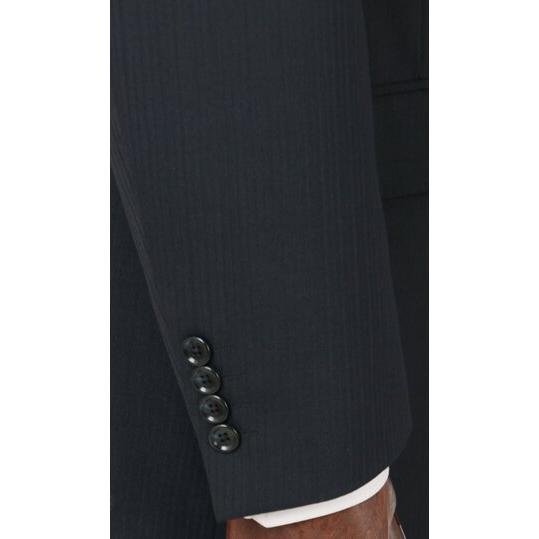 【洋服の青山】ツーパンツ スーツ メンズ ゆったり 春夏 ネイビー 紺 ストライプ 2ボタン 背抜き サイドベンツ ツータック 洗える ストレッチ ビジネス 紳士服の画像