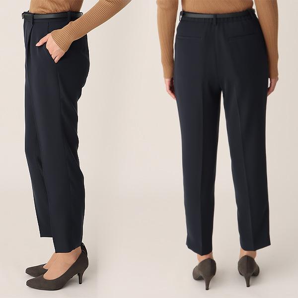 AOYAMA 【洋服の青山】ワンタック テーパードパンツ ネイビー 無地 紺