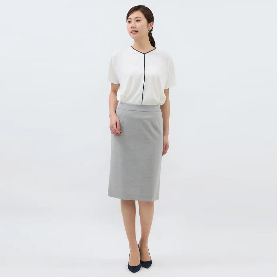 未使用■ミゼール■大きいサイズL■杢ストレッチカルゼ スカートスーツ■グレー■ AOYAMA 【洋服の青山】超ストレッチ タイトスカート ひざ丈 スーツ
