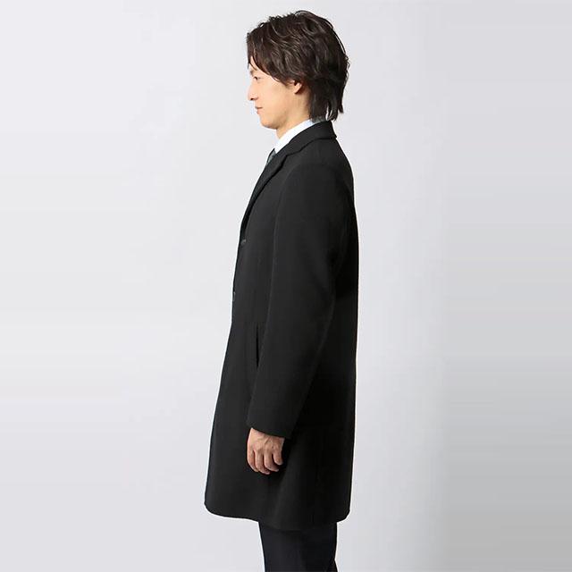 【洋服の青山】バルンケットコート チェスターコート メンズ 秋冬 ブラック 黒 無地 カシミヤ混 ダブルフェイス 柔らかい 軽い 疲れにくい 大きいサイズ 暖かいの画像