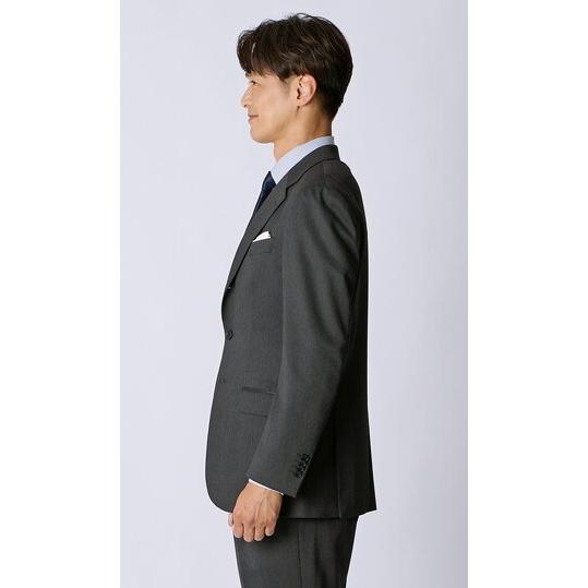 【洋服の青山】3ボタン段返り スーツ メンズ スリム 秋冬 グレー 灰色 織柄 総裏 サイドベンツ ワンタック サステナブル ビジネス スタイリッシュ 細身の画像