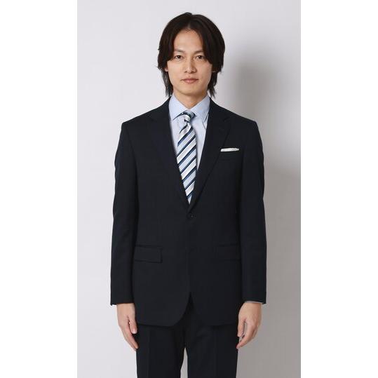 【洋服の青山】涼しい メンズ スーツ 春 夏 薄手 通気性 ウール混 ネイビー 無地 スリム スタイリッシュ 細身 2ボタン 背抜き ノータック メンズスーツの画像