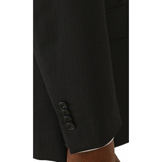 【洋服の青山】尾州 スーツ メンズ スリム 春夏 ブラック 黒ストライプ 大きいサイズ 2ボタン 背抜き ノータック テーパード サイドベンツ 軽い 涼しい スマートの画像