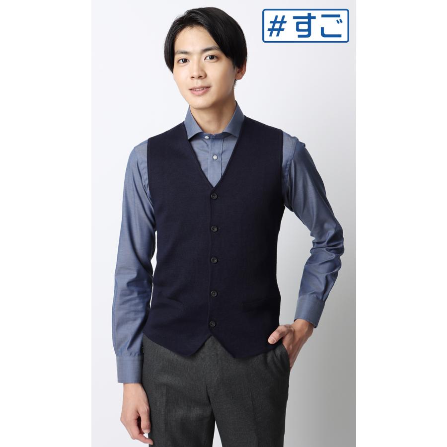 AOYAMA 【洋服の青山】秋冬 ネイビー系 前開きニットジレ【毛玉CLEAR