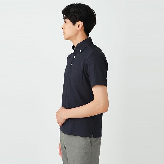 AOYAMA 【洋服の青山】メンズ 春夏用 ネイビー系 鬼カノコ ポロシャツ
