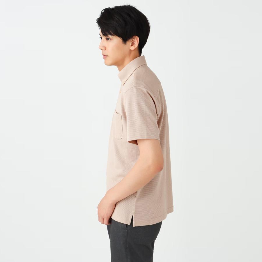 ブラウン✖️ベージュ ボタン付きポロシャツ 半袖 AOYAMA 【洋服の青山】ポロシャツ メンズ 半袖 春夏用 ベージュ ボタン