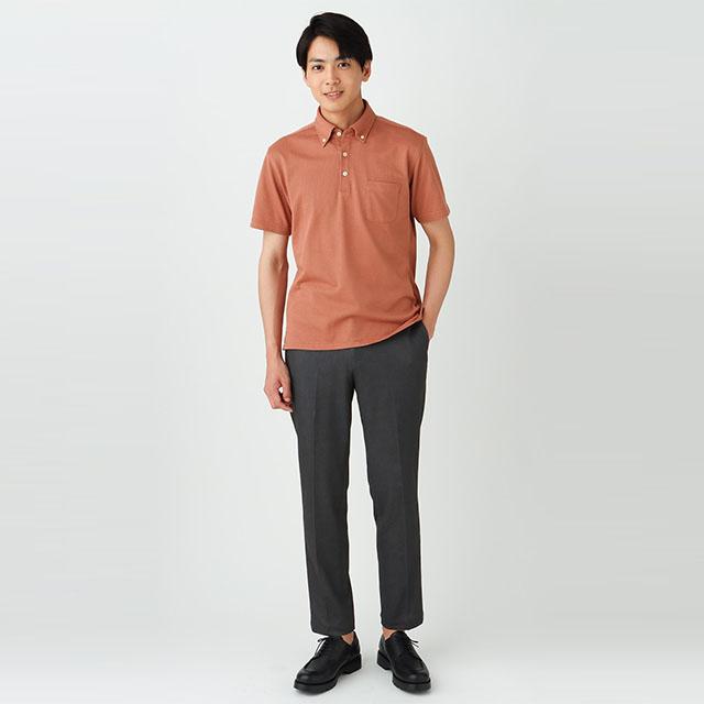 AOYAMA 【洋服の青山】ポロシャツ メンズ 半袖 春夏用 オレンジ 橙