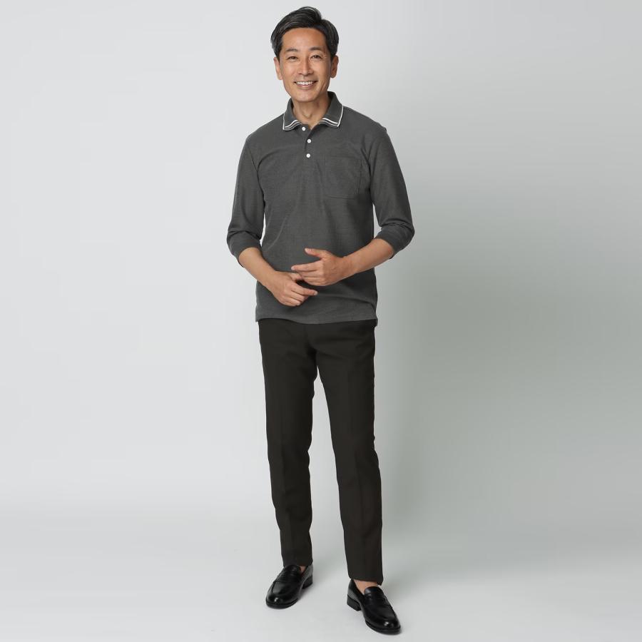 AOYAMA 【洋服の青山】ポロシャツ メンズ 春夏用 グレー系 織柄