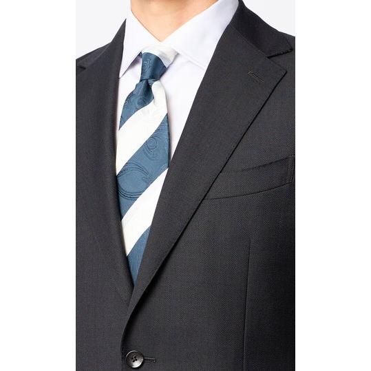 【洋服の青山】プレミアム 日本製 ウール100% スーツ メンズ スリム 秋冬 グレー 灰色 御幸毛織 アジャスター シングル 2ボタン 総裏 サイドベンツ ビジネスの画像