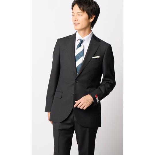 【洋服の青山】プレミアム 日本製 ウール100% スーツ メンズ スリム 秋冬 グレー 灰色 御幸毛織 アジャスター シングル 2ボタン 総裏 サイドベンツ ビジネスの画像
