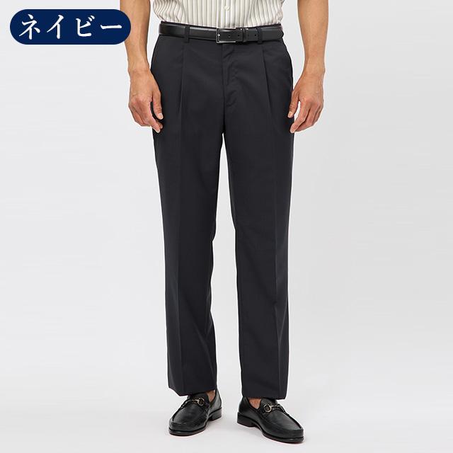 【洋服の青山】スラックス メンズ ゆったり 春夏 ワンタック ネイビー 紺 ストライプ 大きいサイズ ワンタック 接触冷感 ひんやり 洗える ストレッチ