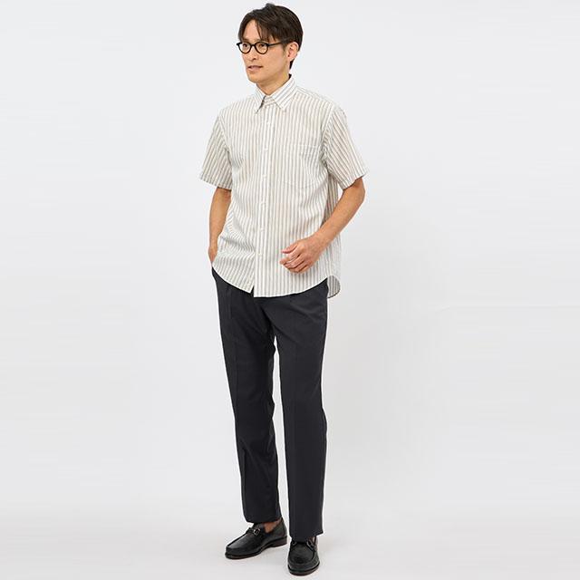 【洋服の青山】スラックス メンズ ゆったり 春夏 ワンタック ネイビー 紺 ストライプ 大きいサイズ ワンタック 接触冷感 ひんやり 洗える ストレッチ