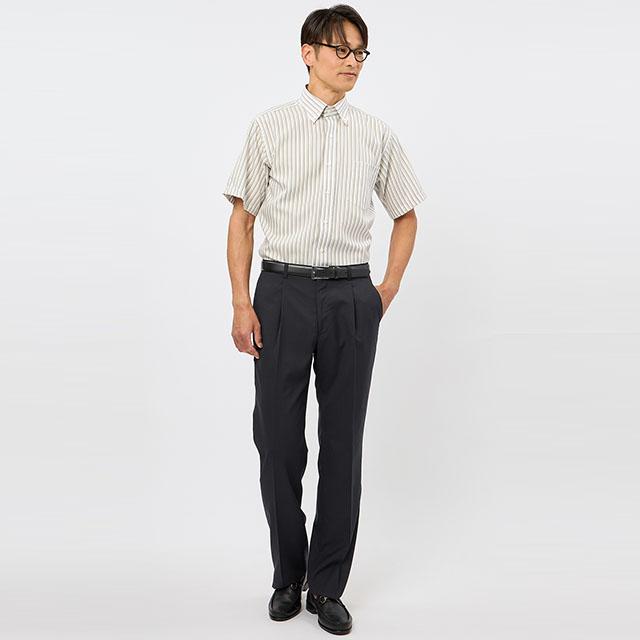 【洋服の青山】スラックス メンズ ゆったり 春夏 ワンタック ネイビー 紺 ストライプ 大きいサイズ ワンタック 接触冷感 ひんやり 洗える ストレッチ