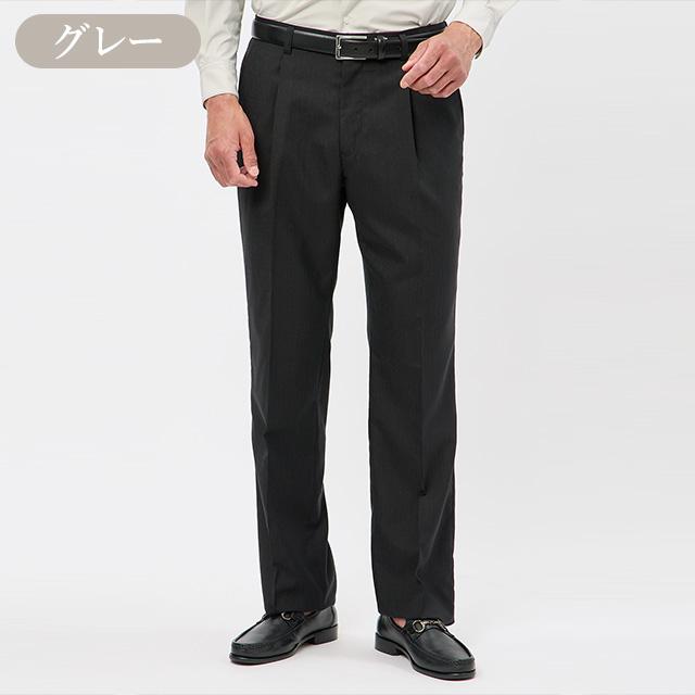 【洋服の青山】スラックス メンズ ゆったり 春夏 ワンタック グレー 灰色 ストライプ 大きいサイズ ワンタック 接触冷感 ひんやり 洗える ストレッチ 動きやすい