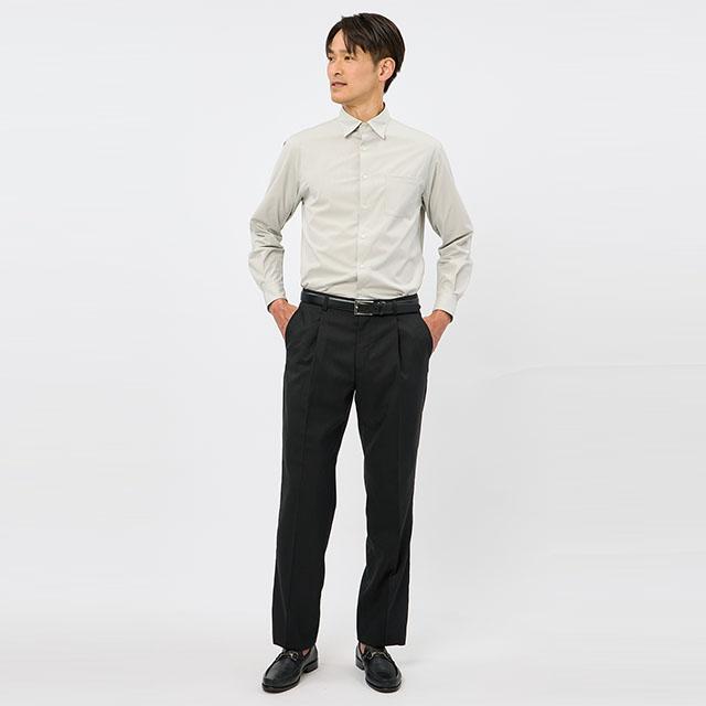【洋服の青山】スラックス メンズ ゆったり 春夏 ワンタック グレー 灰色 ストライプ 大きいサイズ ワンタック 接触冷感 ひんやり 洗える ストレッチ 動きやすい