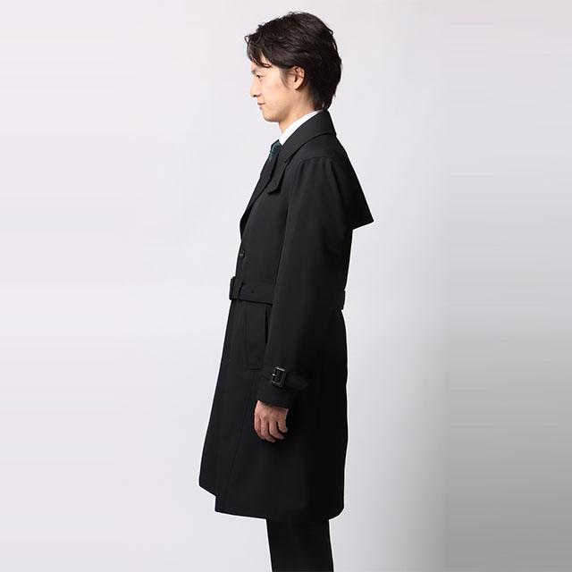 【洋服の青山】ライナー付き ダブルトレンチコート メンズ 秋冬 ブラック 黒 大きいサイズ Aライン 経年変化 スタンドカラー 撥水 汚れにくい 暖かい あったかの画像