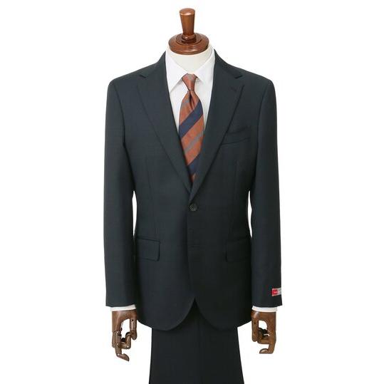 【洋服の青山】ウール100％ スーツ メンズ 日本製 スリム 春夏秋冬 オールシーズン ネイビー 動きやすい 無地 メンズスーツ 2ボタン 吸湿 アジャスターの画像