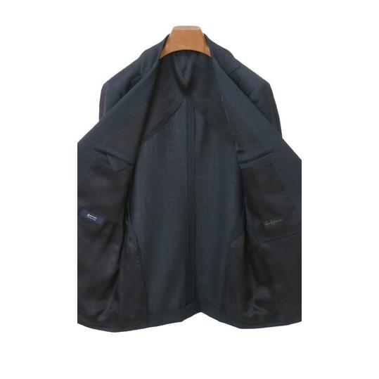 【洋服の青山】ウール100％ スーツ メンズ 日本製 スリム 春夏秋冬 オールシーズン ブルー 動きやすい 無地 メンズスーツ 2ボタン 吸湿 静電気抑制 アジャスターの画像