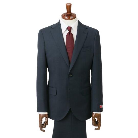 【洋服の青山】ウール100％ スーツ メンズ 日本製 スリム 春夏秋冬 オールシーズン ブルー 動きやすい 無地 メンズスーツ 2ボタン 吸湿 静電気抑制 アジャスターの画像