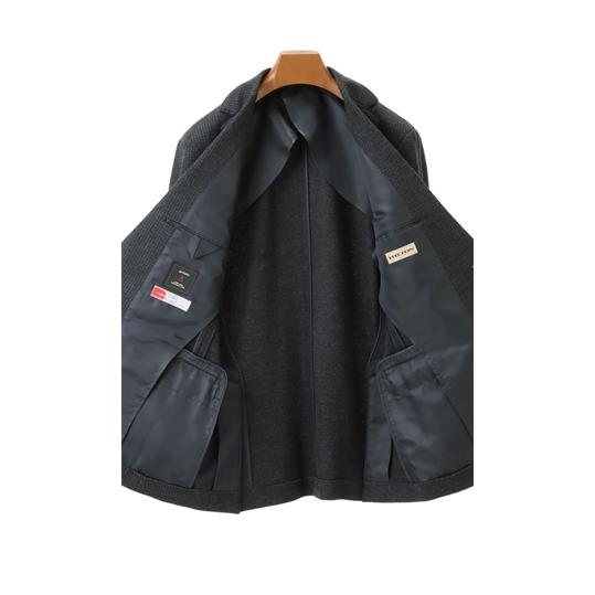 【洋服の青山】プレミアム ウール100% スーツ メンズ スリム 秋冬用 ネイビー系 千鳥格子 チェック柄 2ボタン 背抜き サイドベンツ ワンタック 動きやすいの画像