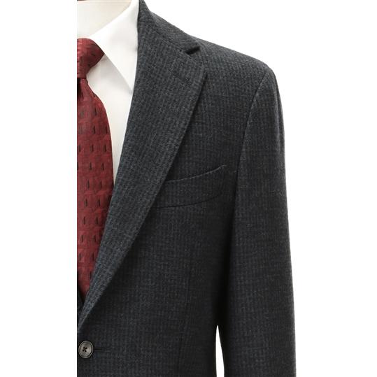 【洋服の青山】プレミアム ウール100% スーツ メンズ スリム 秋冬用 ネイビー系 千鳥格子 チェック柄 2ボタン 背抜き サイドベンツ ワンタック 動きやすいの画像