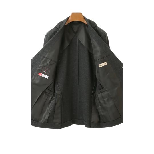 【洋服の青山】プレミアム ウール100% スーツ メンズ スリム 秋冬用 グレー系 千鳥格子 チェック柄 2ボタン 背抜き サイドベンツ ワンタック 動きやすいの画像