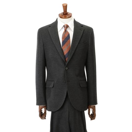 【洋服の青山】プレミアム ウール100% スーツ メンズ スリム 秋冬用 グレー系 千鳥格子 チェック柄 2ボタン 背抜き サイドベンツ ワンタック 動きやすいの画像