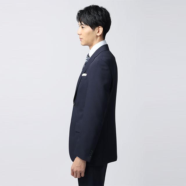 【新品】AB7 洗える 背抜き 濃紺 ピンストライプ 形状記憶プリーツ AOYAMA 【洋服の青山】スーツ メンズ スリム 春夏 秋冬 ネイビー 紺