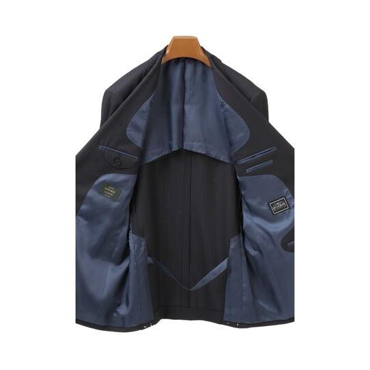 【洋服の青山】メンズ スーツ 春夏秋冬 ネイビー プレミアム ゆったり キング&トール 紳士服 ビジネス アジャスター 大きいサイズ スリム ストライプの画像