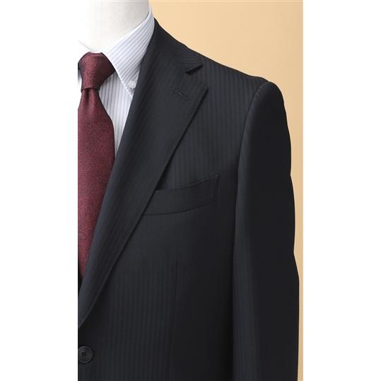 【洋服の青山】ツーパンツ プレミアム スーツ メンズ 秋冬 ネイビー 紺 ストライプ ウール100％ ストレッチ スタイリッシュ 2ボタン 背抜き ビジネス HILTONの画像
